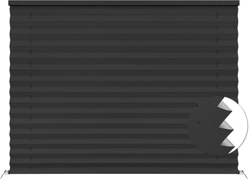 SEEYE RV Blinds, Blackout RV Curtains for Camper Window 32'' W * 24'' L RV Pleated Shades Camper Blinds with Aluminum Foil, RV Accessories Window Coverings for Travel Trailer Window Shade, Black - Image 1